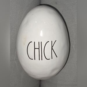 Rae Dunn White Ceramic Egg Accent with Black Logo